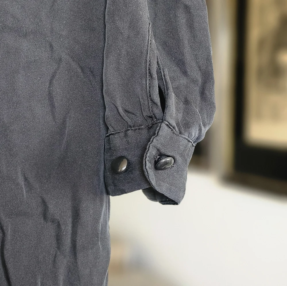 Quince Washable Stretch Silk Puff Sleeve Blouse Black - Picture 5 of 9